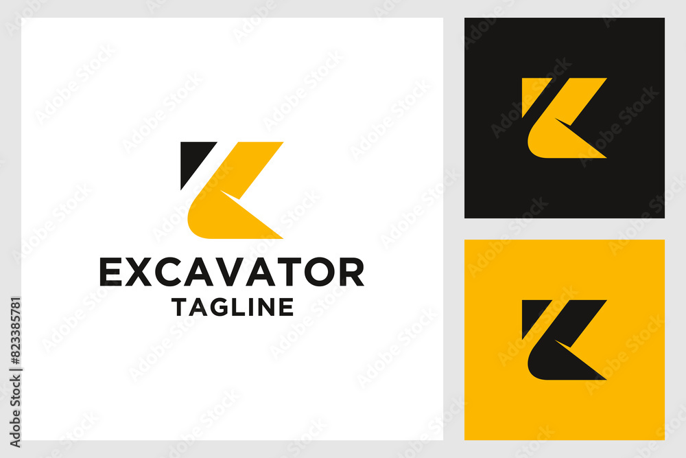 Wall mural excavator construction logo design, excavator logo element heavy equipment work. simple design excav