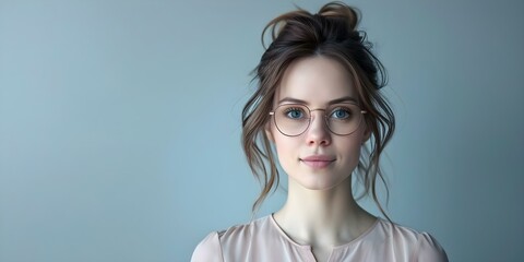 Fototapeta premium Highquality image of a serious woman with glasses facing the camera. Concept Portrait Photography, Serious Look, Fashionable Glasses, Strong Expression, Professional Image