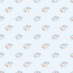 Mother and baby whales, seamless pattern