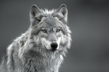 An image of a wolf in black and white, high quality, high resolution