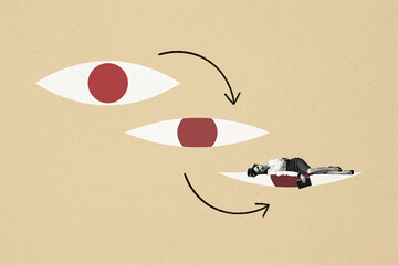 Composite photo collage of peaceful girl lay sleepy eyeball stalker concept observer vision...