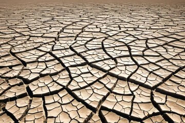 Arid scene - cracked and parched desert showcasing climate change impact.