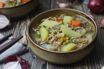 A bowl with traditional German dish - stew Eintopf