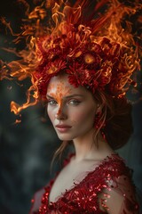Digital artwork of fiery woman portrait , high quality, high resolution