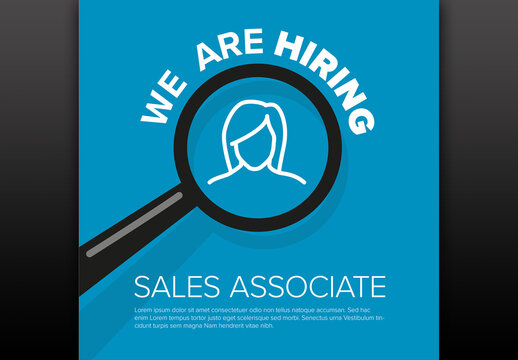 We are hiring minimalistic flyertemplate with magnifying glass on person icon