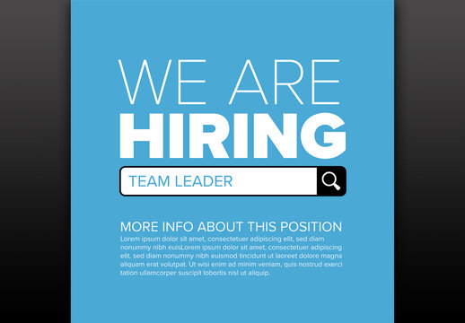 We are hiring minimalistic blue flyer template with search input and button