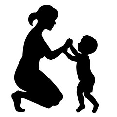 A mother play with her kids vector silhouette, white background