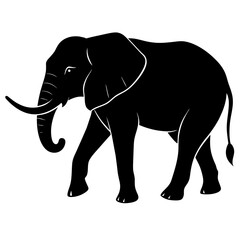 Fototapeta premium African elephant, walking vector silhouette, black color silhouette. white background