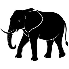 African elephant, walking vector silhouette, black color silhouette. white background