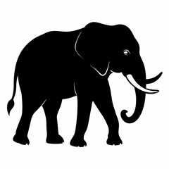 African elephant, walking vector silhouette, black color silhouette. white background