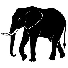African elephant, walking vector silhouette, black color silhouette. white background