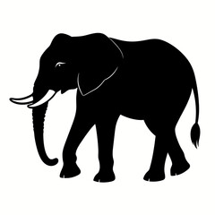 African elephant, walking vector silhouette, black color silhouette. white background