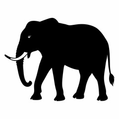 African elephant, walking vector silhouette, black color silhouette. white background