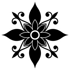 Floral vector ornament black color silhouette, white background (16)