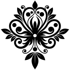 Floral vector ornament black color silhouette, white background (37)