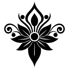 Floral vector ornament black color silhouette, white background (44)