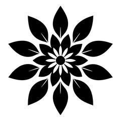 Floral vector ornament black color silhouette, white background (65)