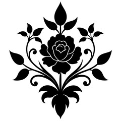 Floral vector ornament black color silhouette, white background