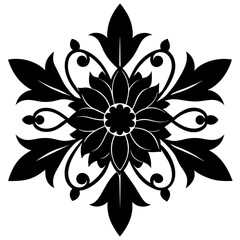 Floral vector ornament black color silhouette, white background