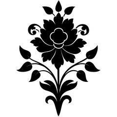 Floral vector ornament black color silhouette, white background