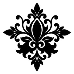 Floral vector ornament black color silhouette, white background