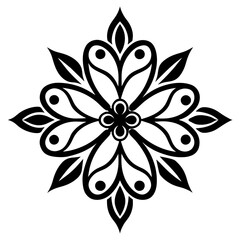 Floral vector ornament black color silhouette, white background