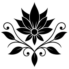 Floral vector ornament black color silhouette, white background