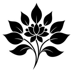 Floral vector ornament black color silhouette, white background