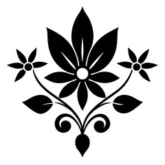 Floral vector ornament black color silhouette, white background