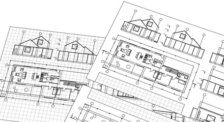house plan sketch project 3d illustration