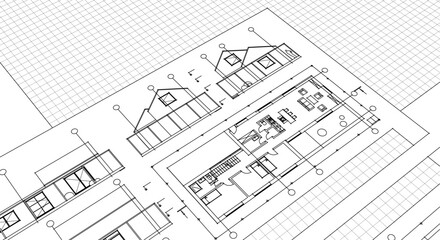 house plan sketch project 3d illustration
