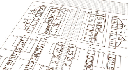 house plan sketch project 3d illustration
