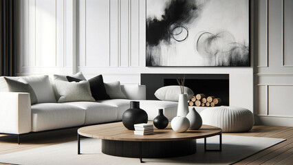Modern Living Room with White Sofa and Abstract Art
