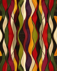 A painting featuring dynamic wavy lines in various colors creating a visually striking composition.