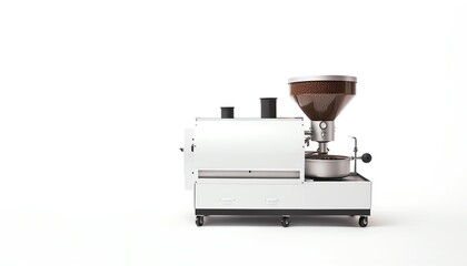 Modern coffee roasting machine on white background, ideal for industrial or commercial use in coffee production and cafes.