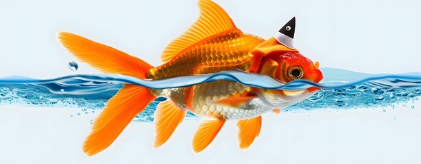 Goldfish Wearing Orange Life Jacket with Shark Fin