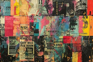 An image of a very colorful collage of different posters and papers
