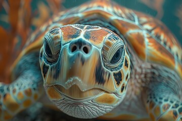 Depicting a sea turtle close-up portrait , high quality, high resolution