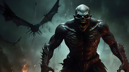 Fototapeta premium portrait of a zombie with a sword