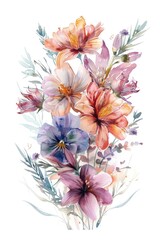 Obraz premium Elegant Watercolor Floral Arrangement in Soft Hues