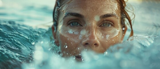 Fototapeta premium A woman is swimming in a pool with her face in the water