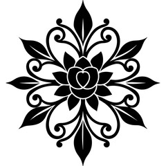 Floral vector ornament black color silhouette, white background