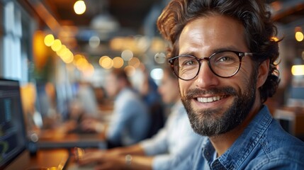 A man with a beard and glasses smiles at the camera