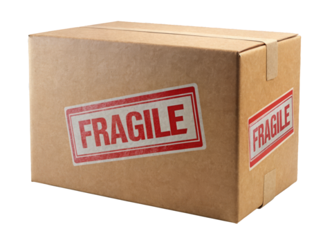 cardboard box with fragile label
