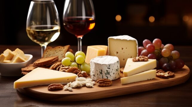 Detailed shot of artisanal cheese wine pairing