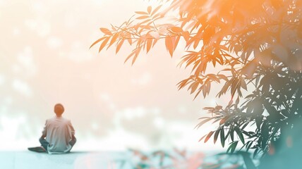 Person sitting alone under tree with serene backdrop