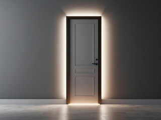  3d render, bright light glowing from an open door isolated on a black background design. Architectural design element. Modern minimal concept. Hope metaphor