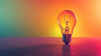 Glowing light bulb against vibrant gradient background