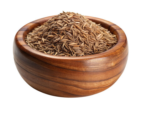 cumin seeds in wooden bowl