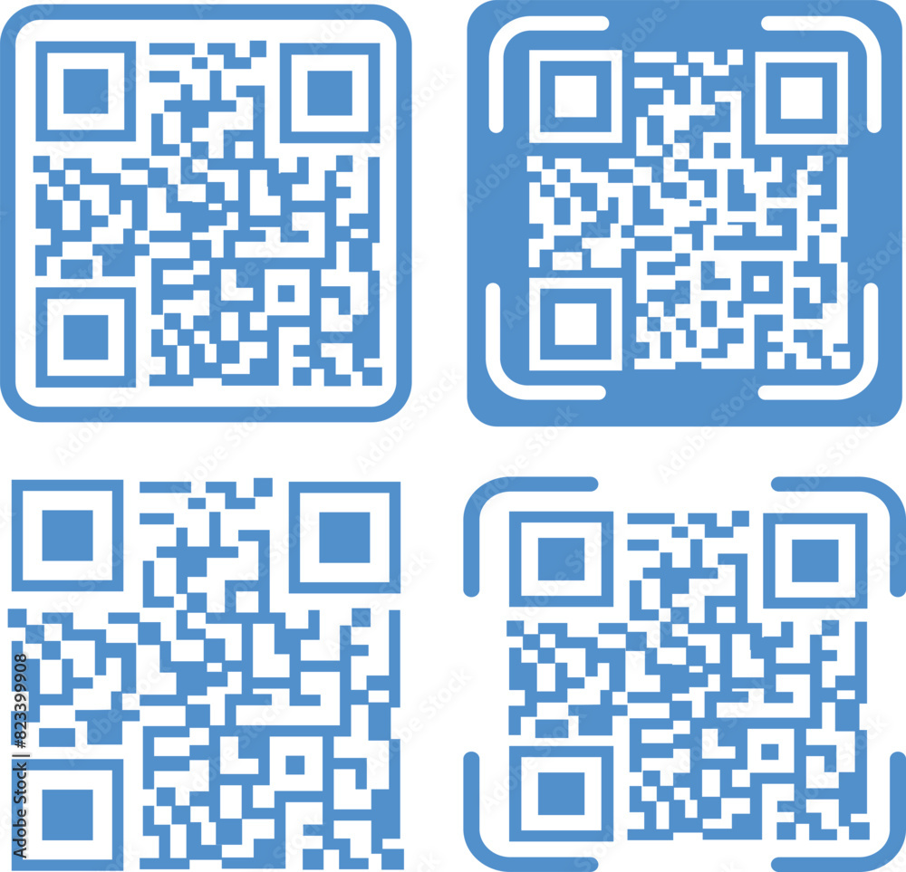 Poster set of digital scanning qr code icons. qr code for payment. qr code scan in blue flat styles for sma
